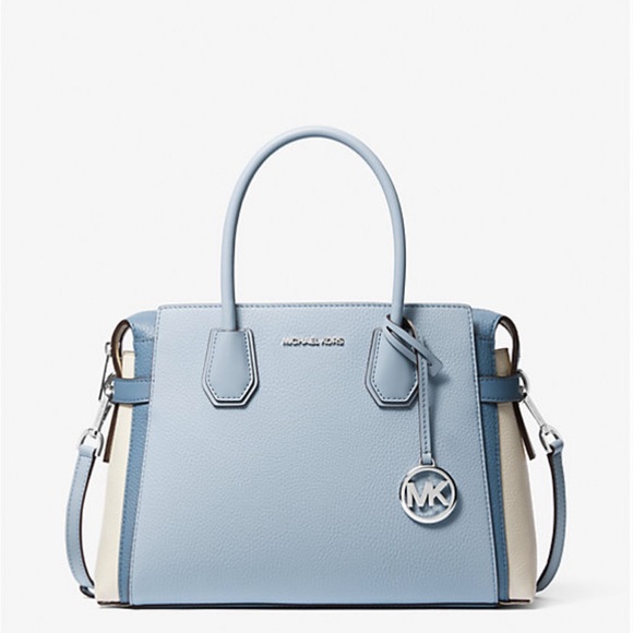 MICHAEL KORS Mercer Md Top Zip Color-Block Belted Satchel Crossbody Purse MK - Picture 8 of 15